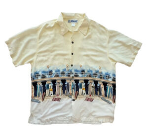 Utility Rayon Hawaiian Camp Shirt Surfboard Border Print Men's XL